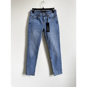 The Kooples Jimmy Ankle Studded Raw Edge Slim Low Waist Jeans Light Blue Size 26